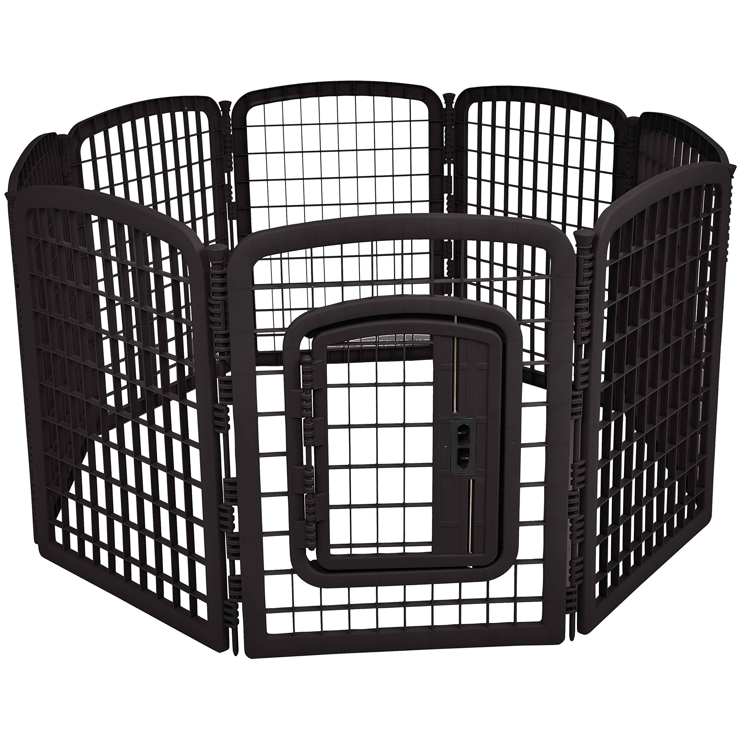 Parc pour chien octogonal Amazon Basics avec porte, idéal pour espaces intérieurs et extérieurs.