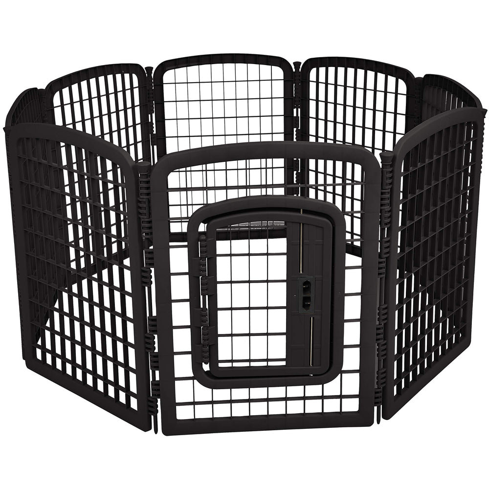 Parc pour chien octogonal Amazon Basics avec porte, idéal pour espaces intérieurs et extérieurs.