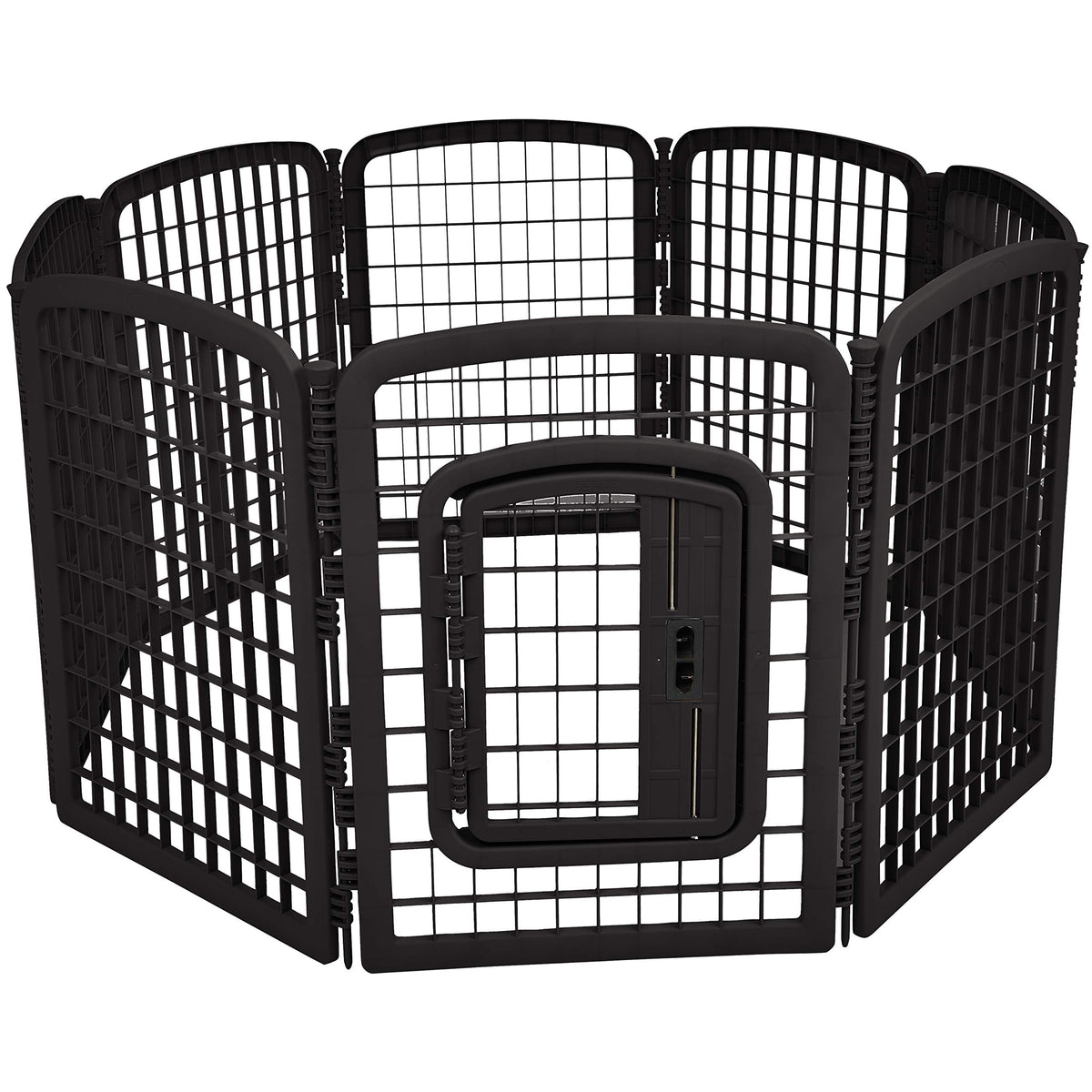 Parc pour chien octogonal Amazon Basics avec porte, idéal pour espaces intérieurs et extérieurs.