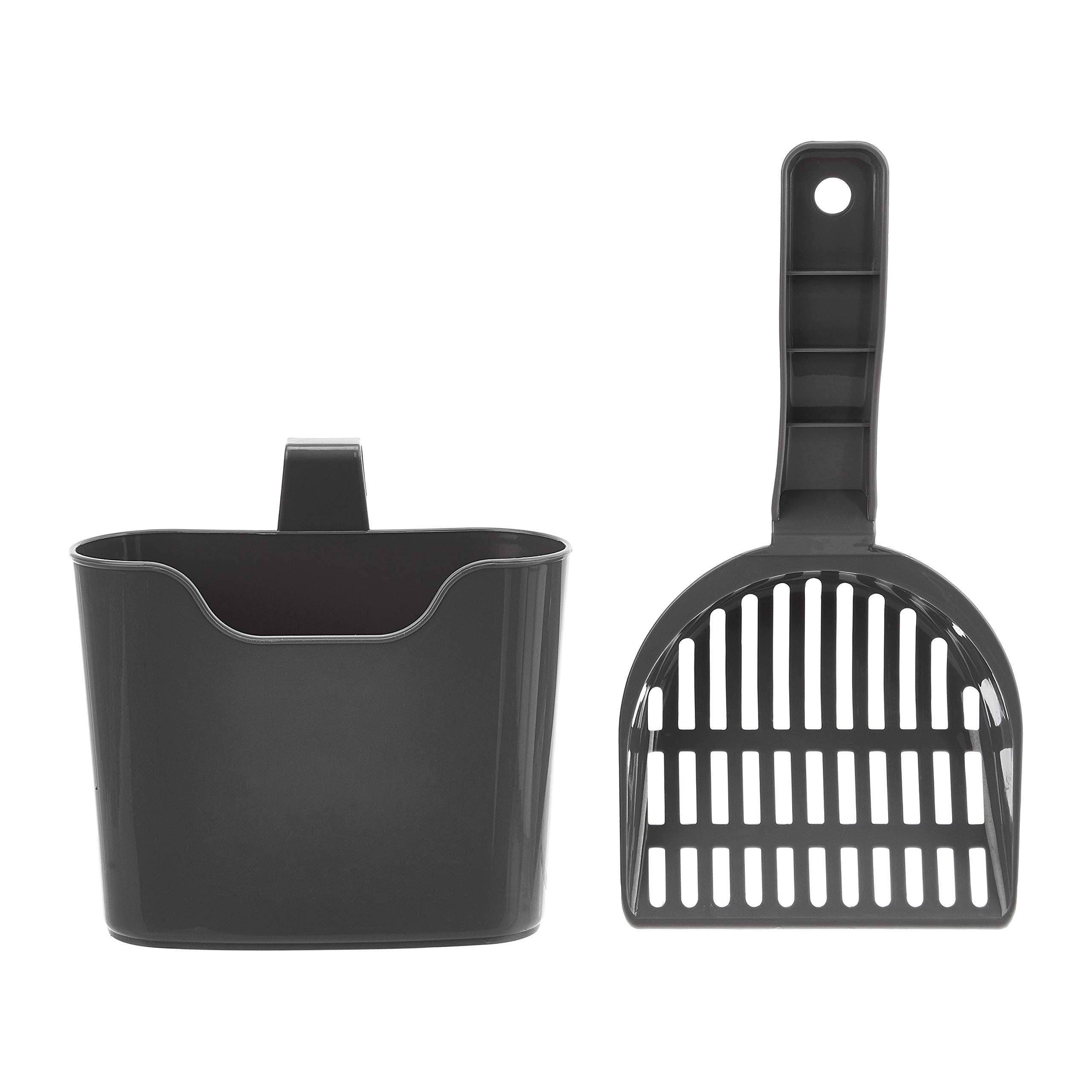 Pelle-litière Amazon Basics avec support accroche sur la litière, pratique et accessible.