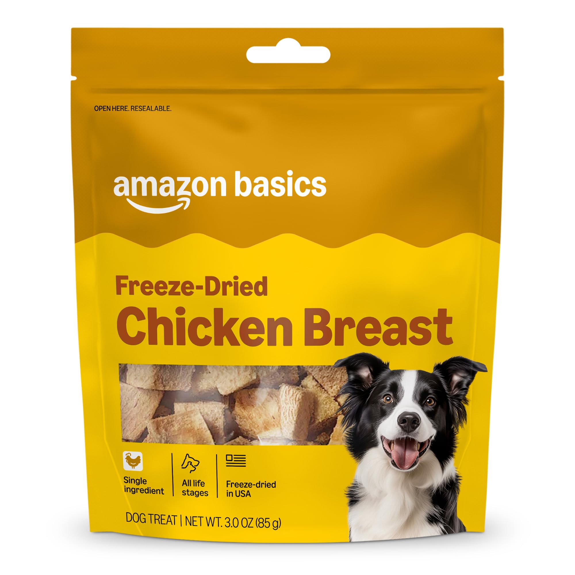 Friandises Amazon Basics, poulet séché, récompense naturelle pour chiens.