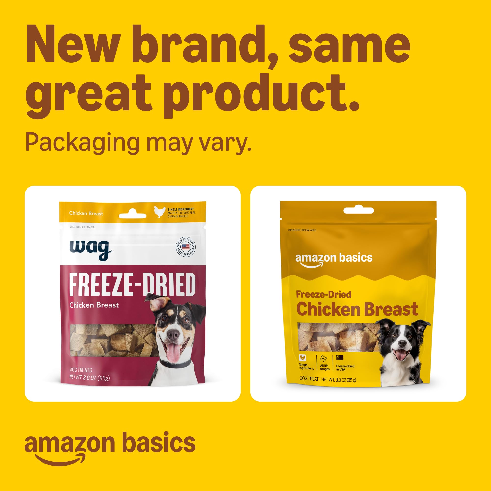 Sachet refermable Amazon Basics facilitant la conservation après ouverture.