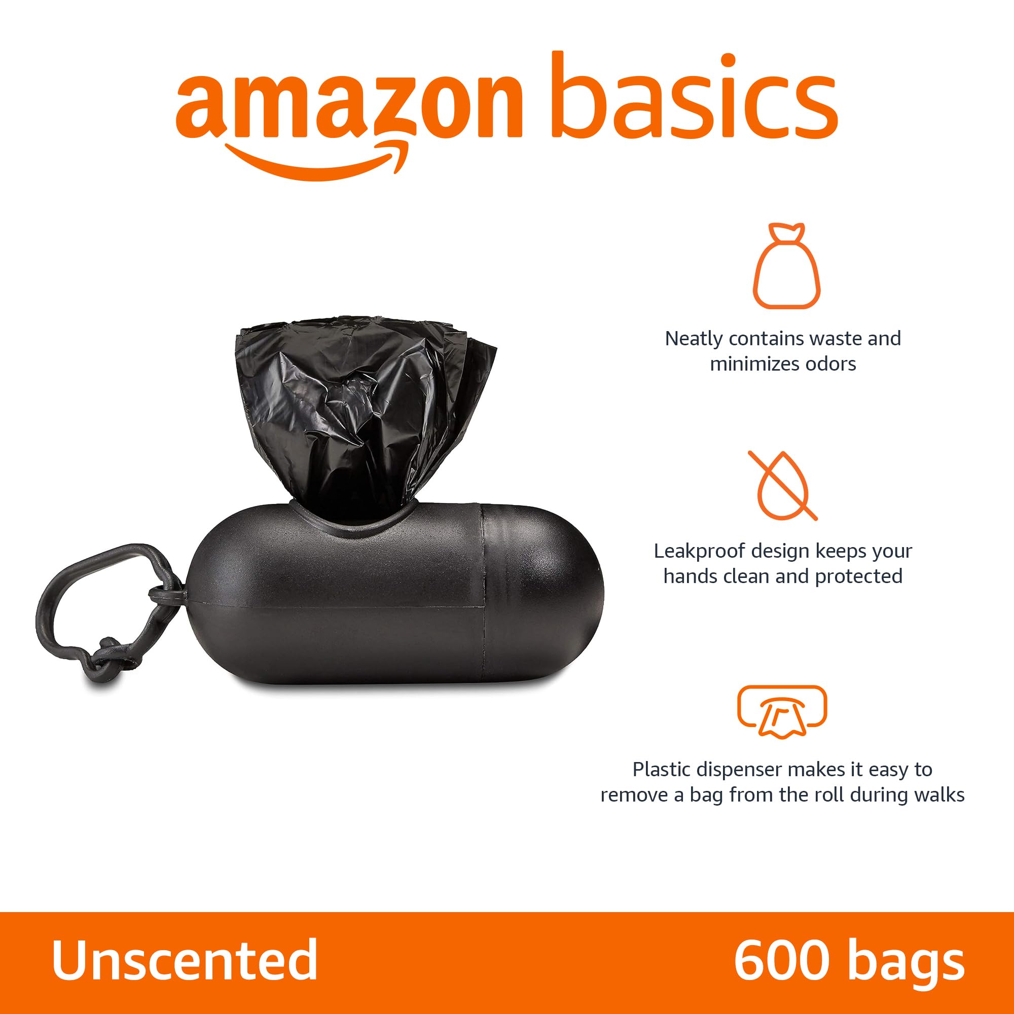 Amazon Basics sacs à déjections avec clip de laisse inclus pour déplacement