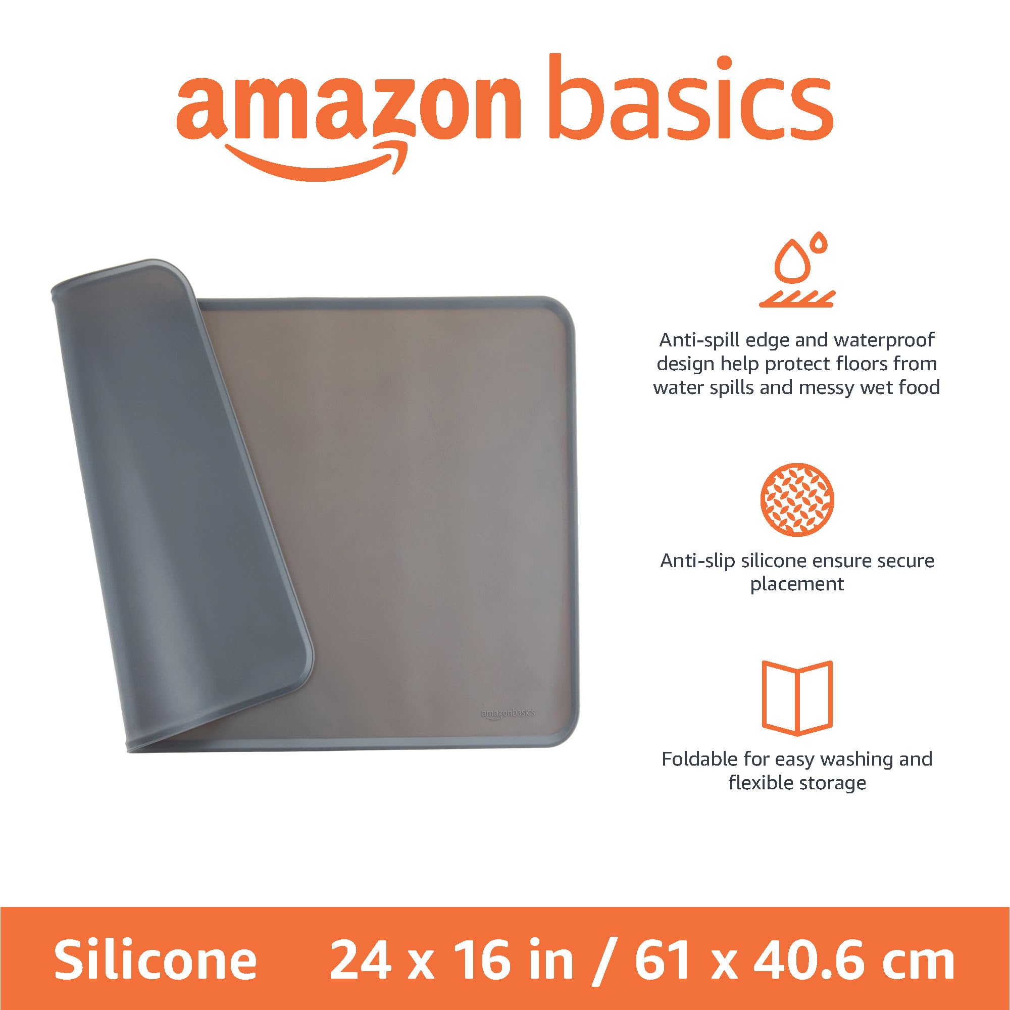 tapis amazon basics pour bols animaux, 24x16 pouces, gris.