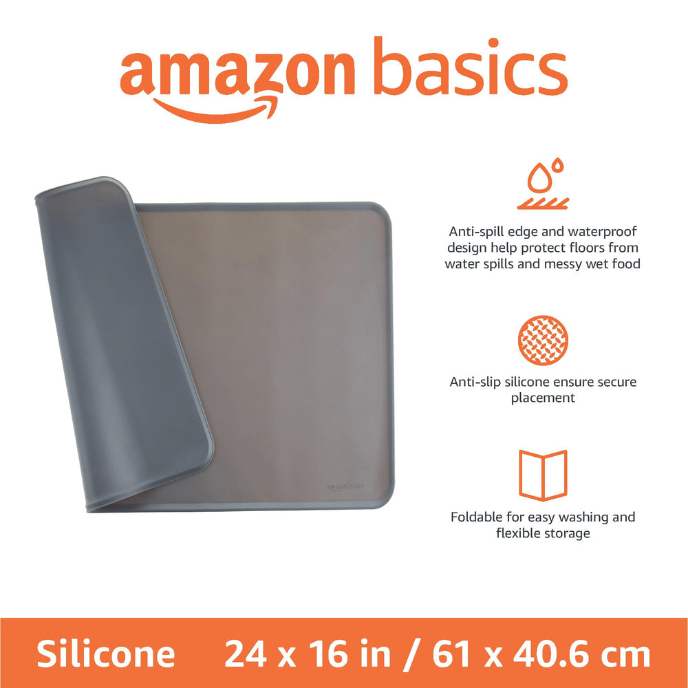 tapis amazon basics pour bols animaux, 24x16 pouces, gris.