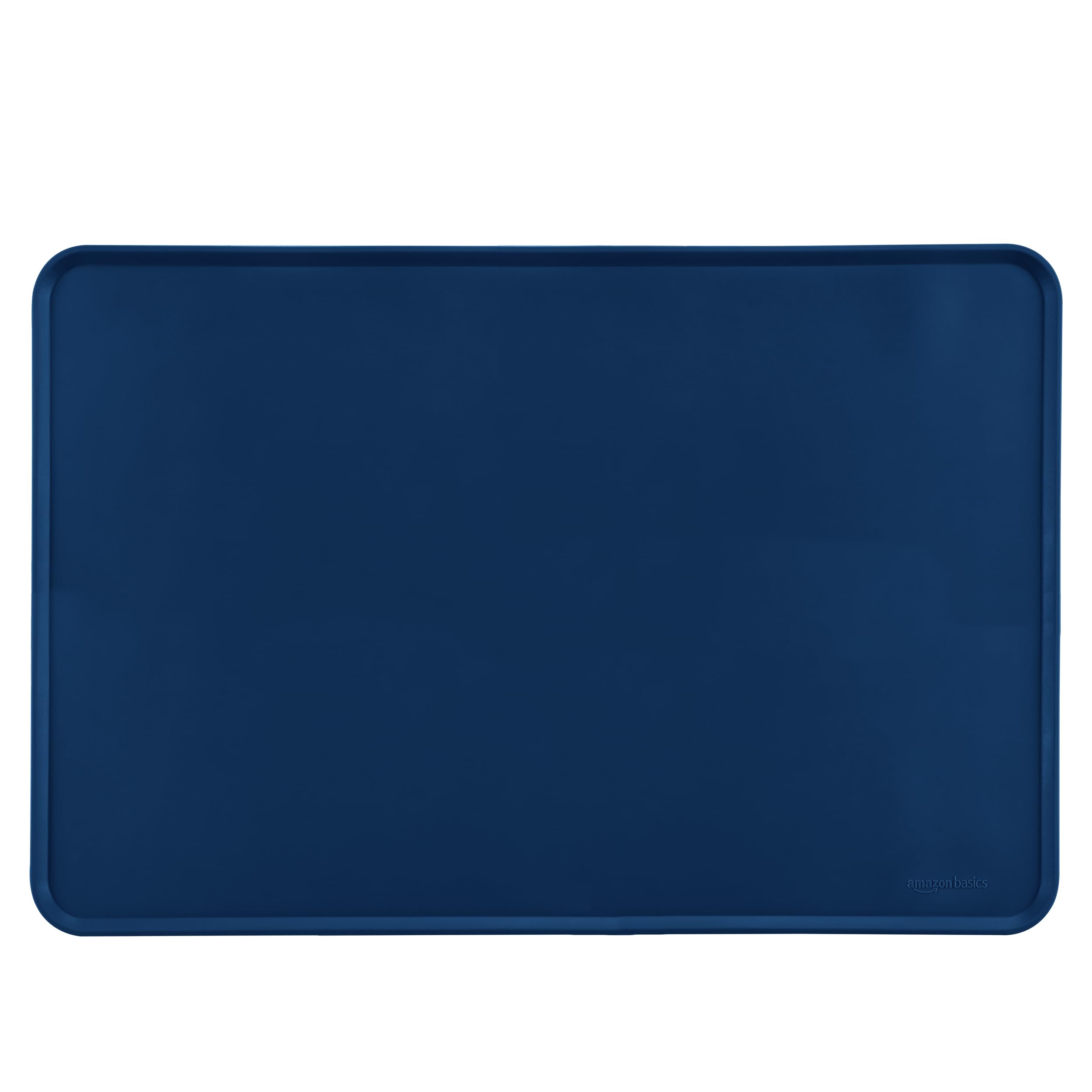 Tapis Amazon Basics en silicone bleu, antidérapant, sous bols pour nourriture et eau des animaux.