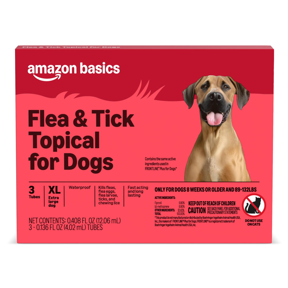 Amazon Basics flacon traitement puces et tiques pour chien extra-large, utilisation simple.