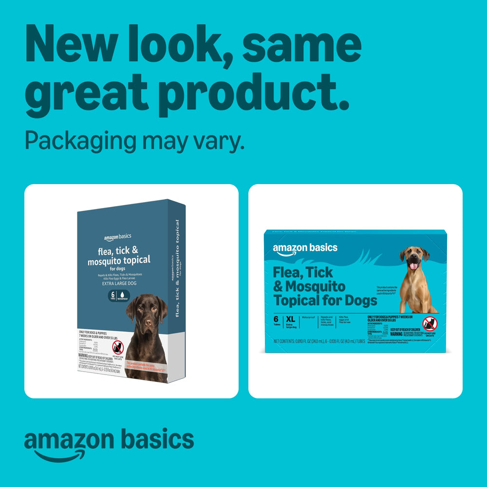 Emballage Amazon Basics Traitement topique pour chien de grande taille.