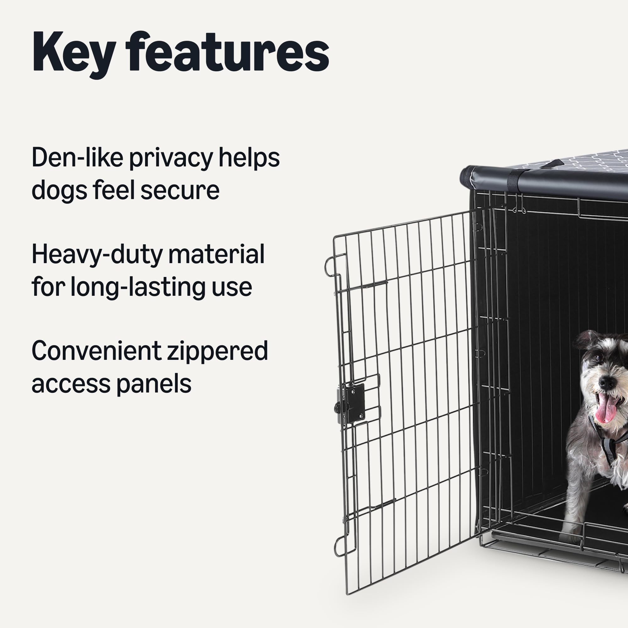Amazon Basics couverture cage chien 48 pouces, panneaux zippés pour accès pratique et ventilation.