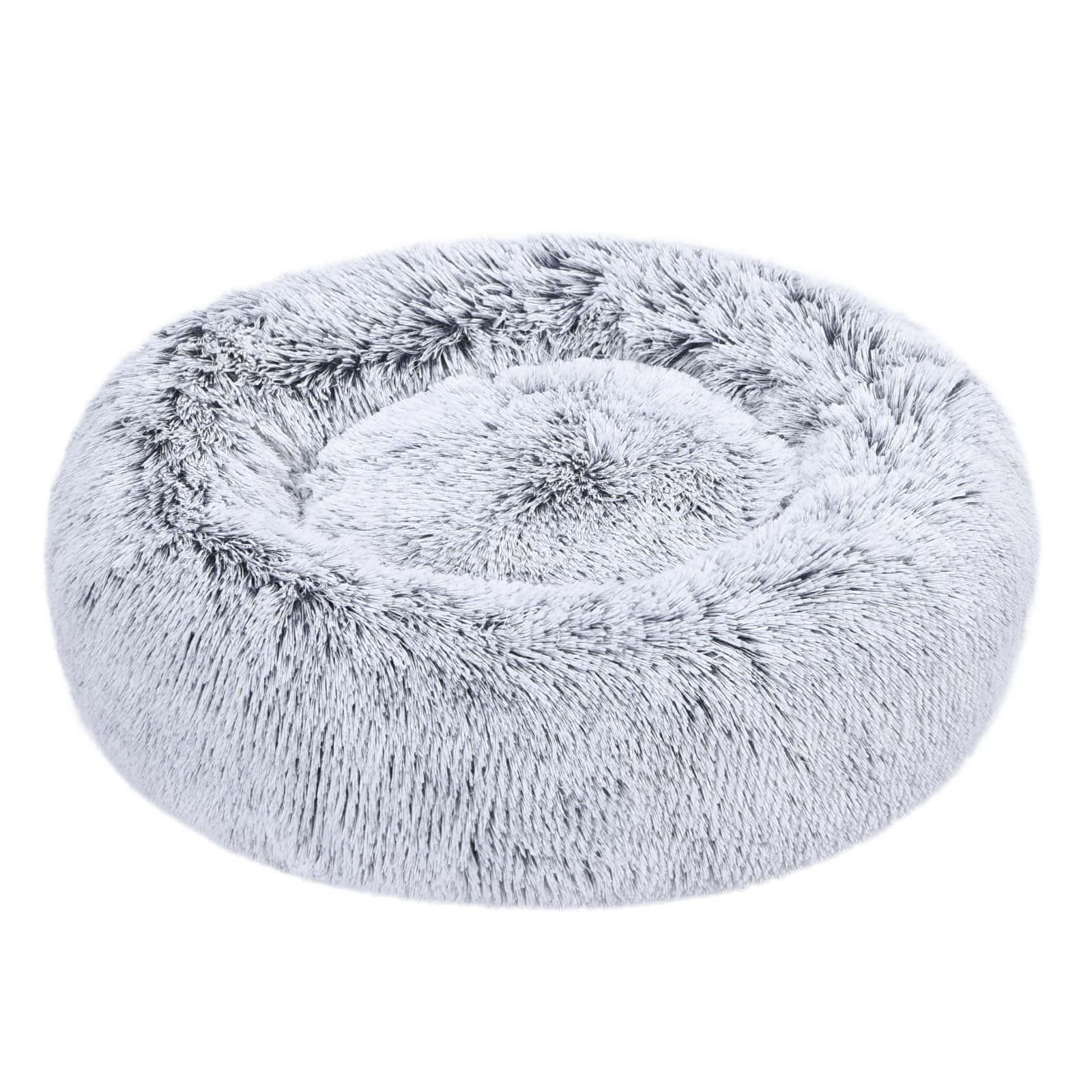 Amazon Basics lit donut gris en fausse fourrure pour chien.