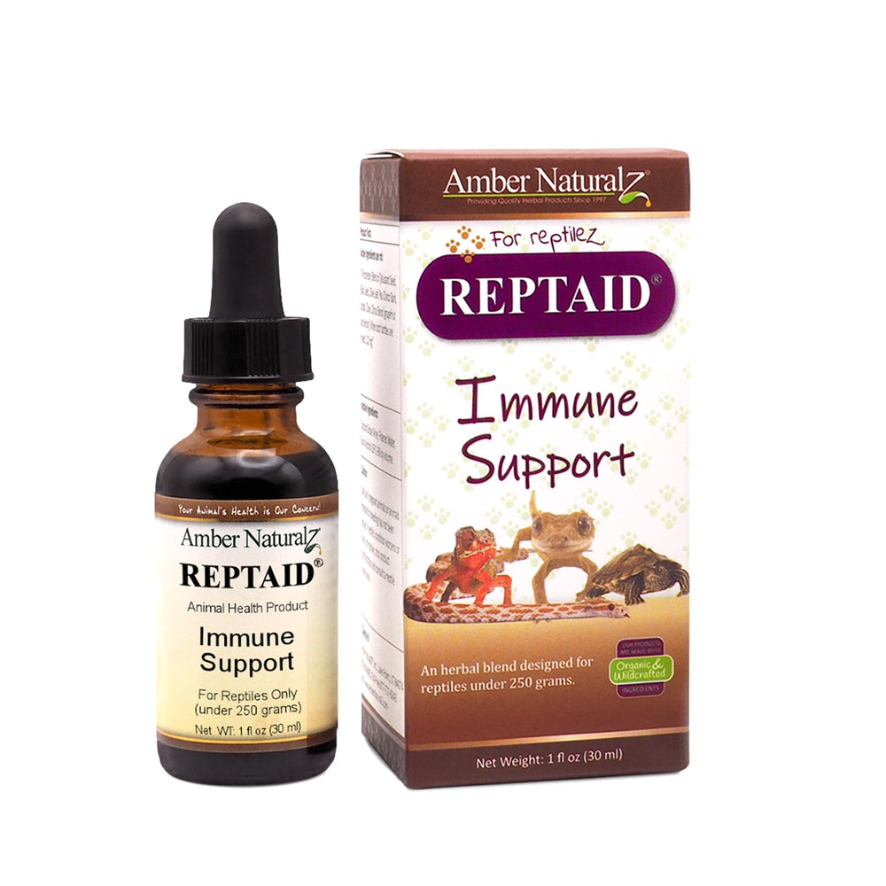 AMBER NATURALZ Reptaid : flacon en verre, soutien immunitaire potentiel pour petits reptiles.