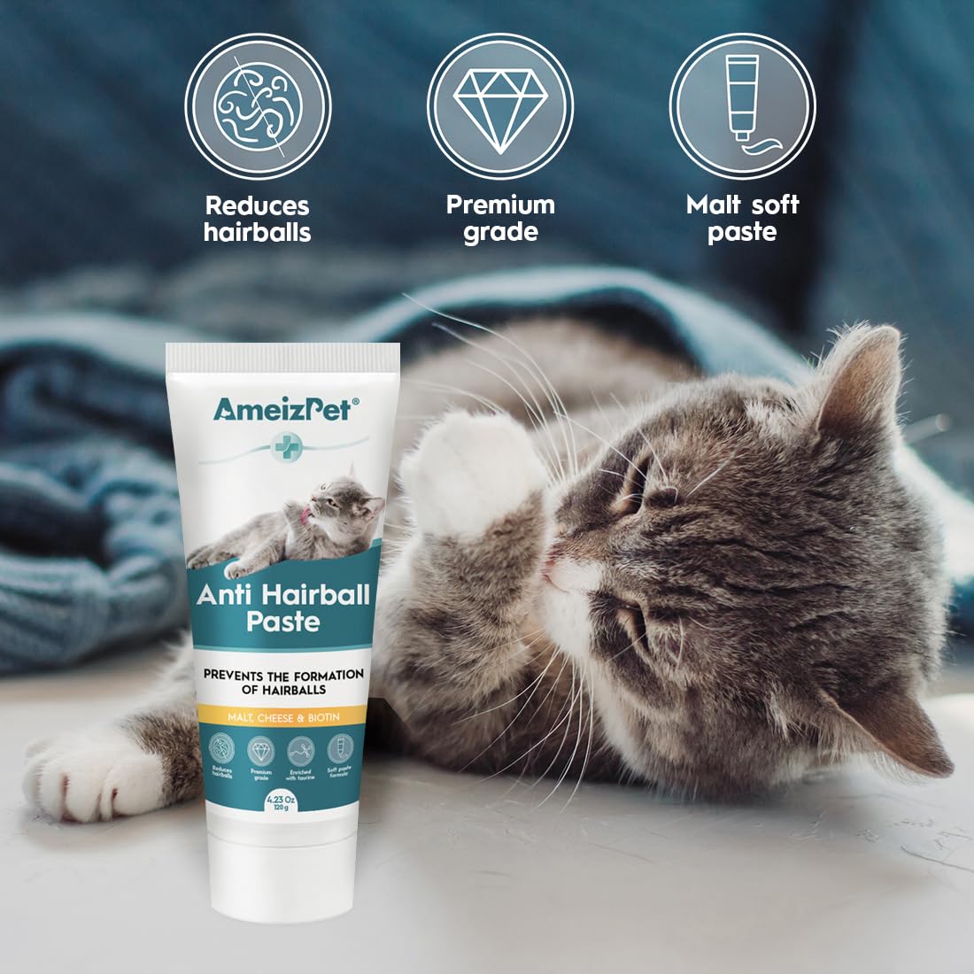 AmeizPet pâte malt chat – texture onctueuse facilitant l’administration orale.