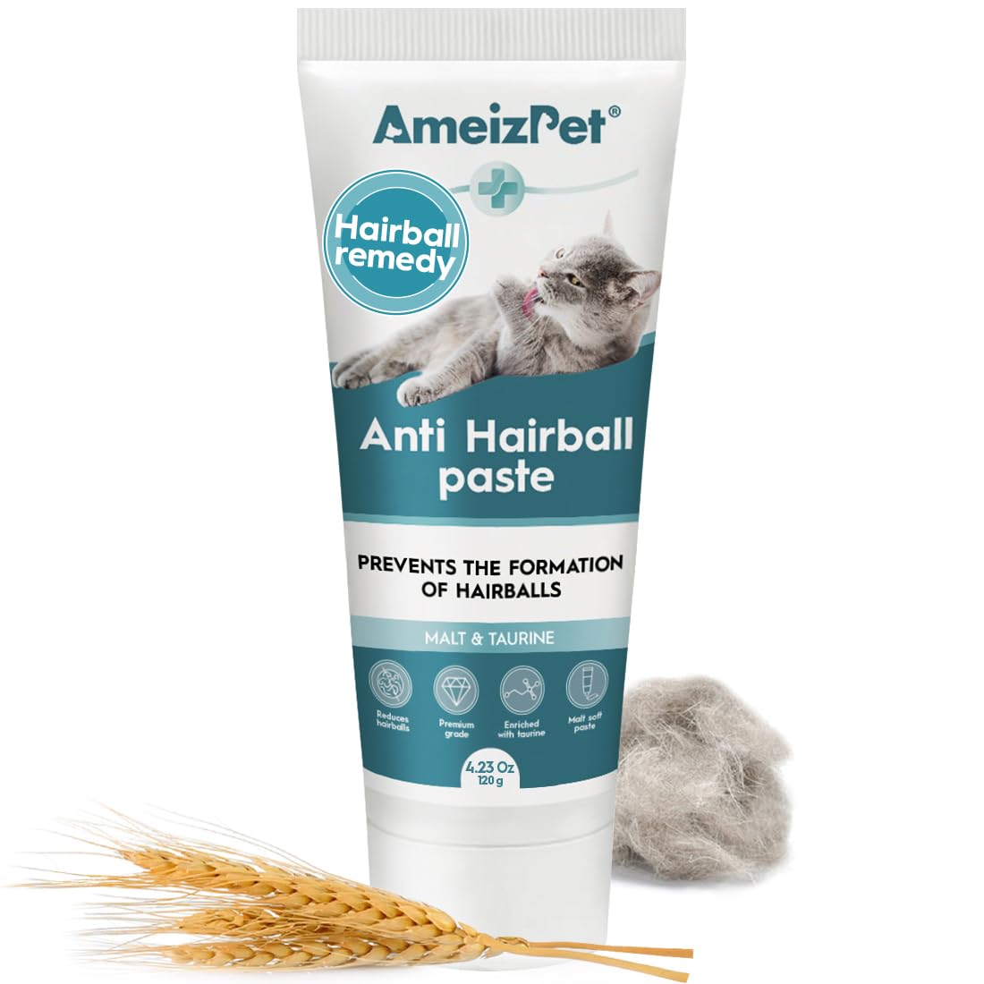 AmeizPet remède boules de poils pour chats en pâte, soutien potentiel au confort digestif.