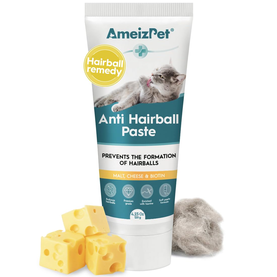 AmeizPet remède pâte malt chat – lutte potentielle contre les boules de poils.