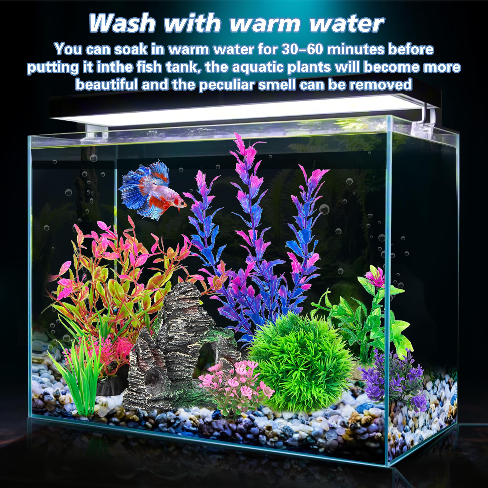 Ameliade Aquarium – Plante artificielle courte verte 2, mouvement visuel sous l'eau.