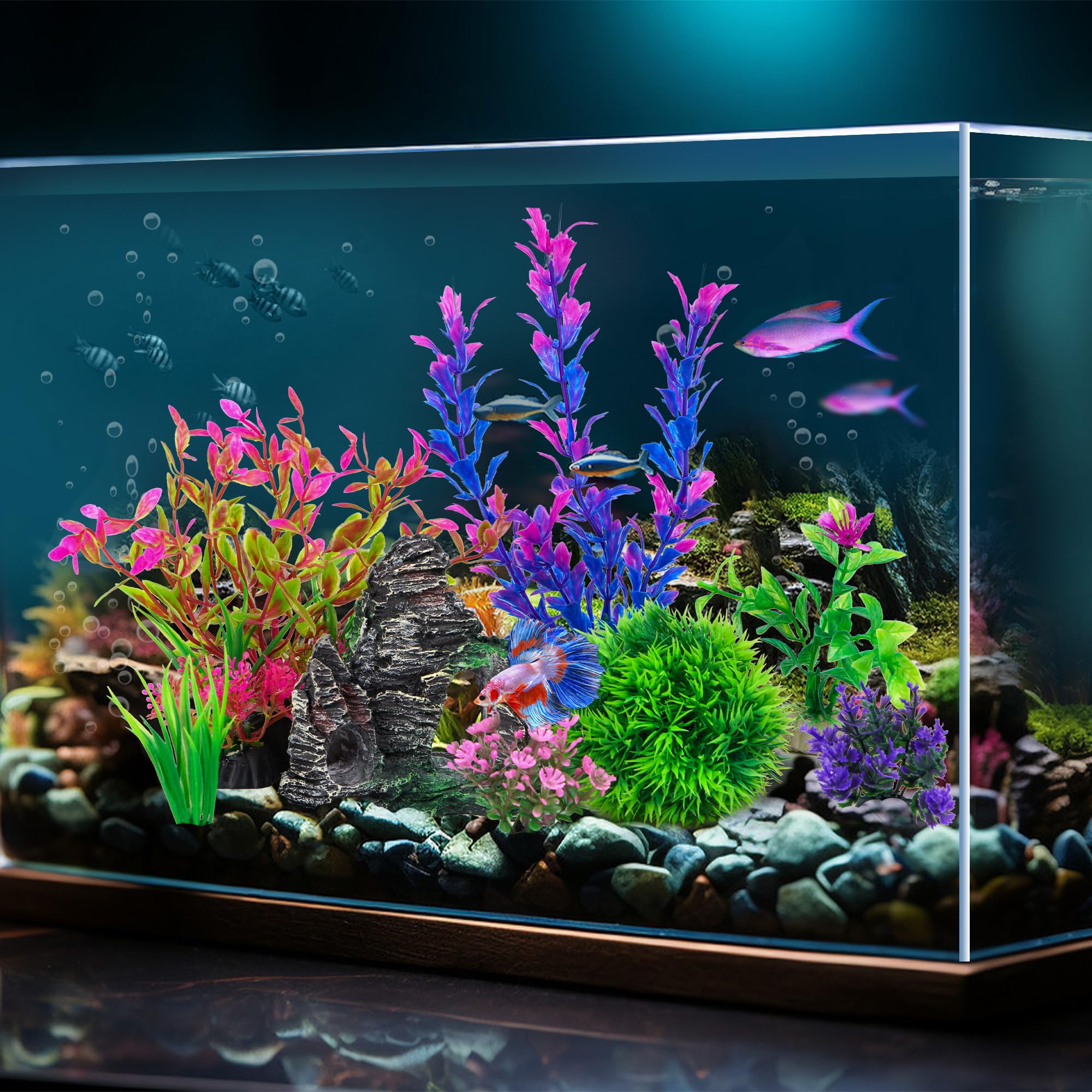 Ameliade Aquarium – Plante artificielle haute verte, point focal vertical.