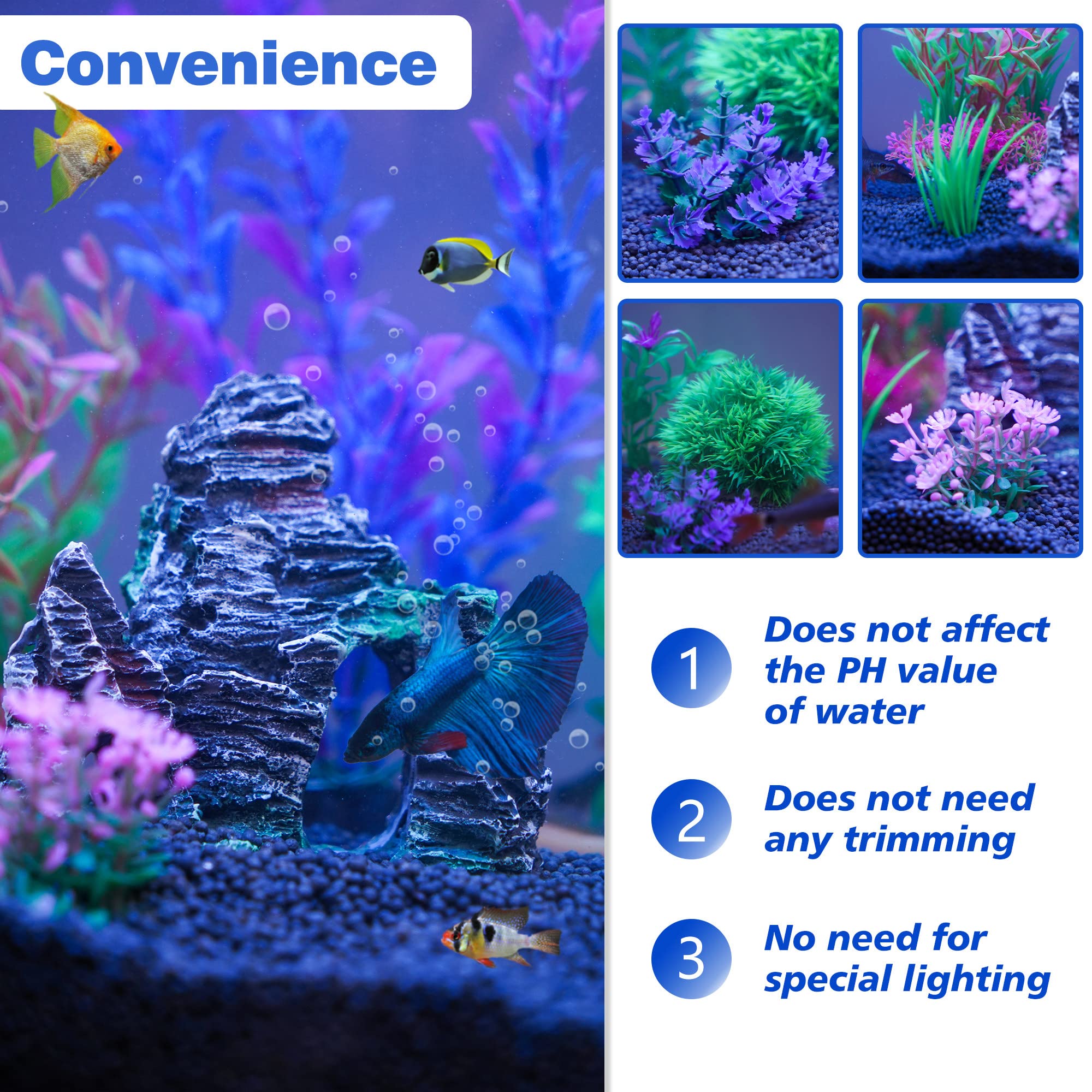Ameliade Aquarium – Plante artificielle moyenne verte 1, tapis vert et relief.