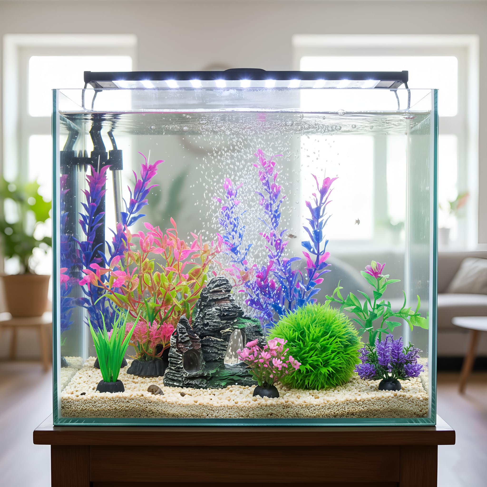 Ameliade Aquarium – Plante artificielle moyenne verte 2, structure pour enrichir le décor.