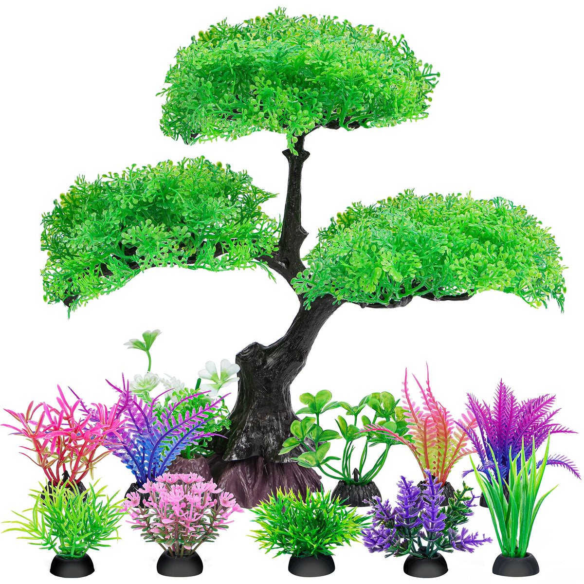 Ameliade arbre decor aquarium vert — cachettes naturelles pour poissons
