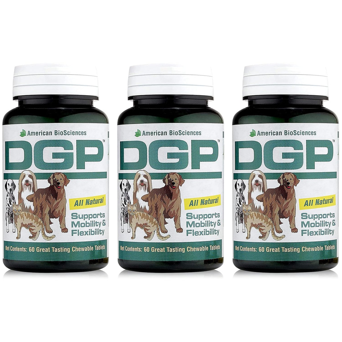 Boîte American BioSciences DGP, pack 3 comprimés masticables pour chiens.