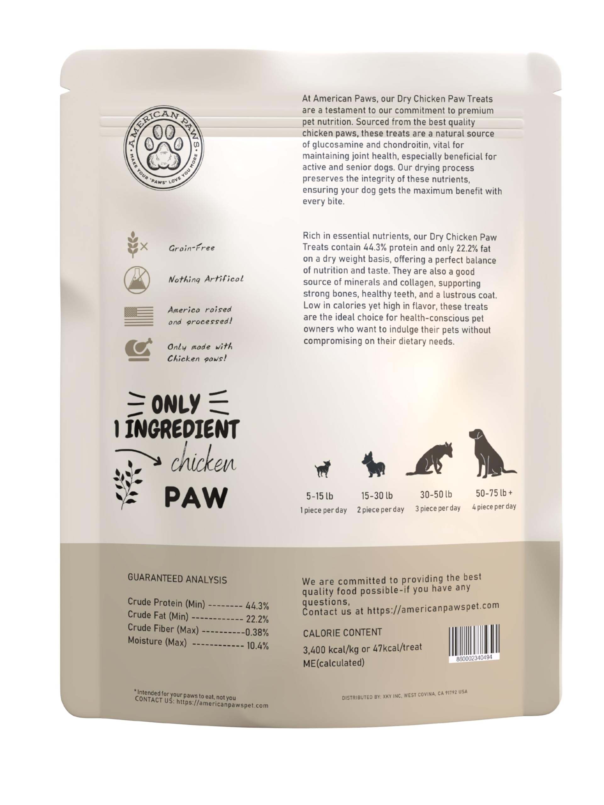 American Paws Pattes Poulet Séches sans additifs, option saine pour chiens sensibles.
