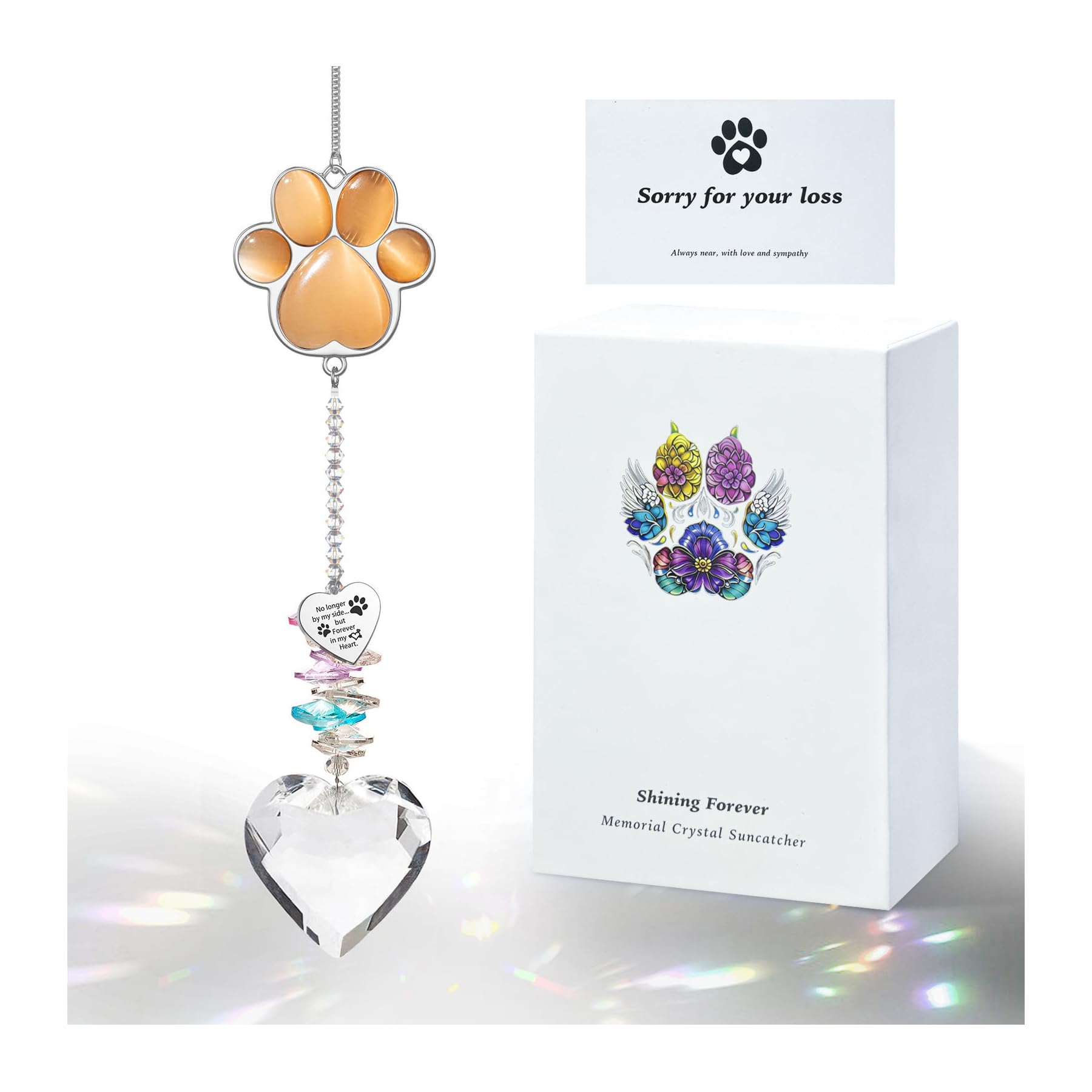 AMETHUARTZ patte-chat-cristal suncatcher rouge-orange, souvenir réconfortant pour les animaux.