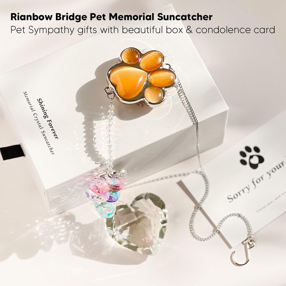 AMETHUARTZ patte-chien-cristal suncatcher rouge-orange, symbole durable d’amour animal.