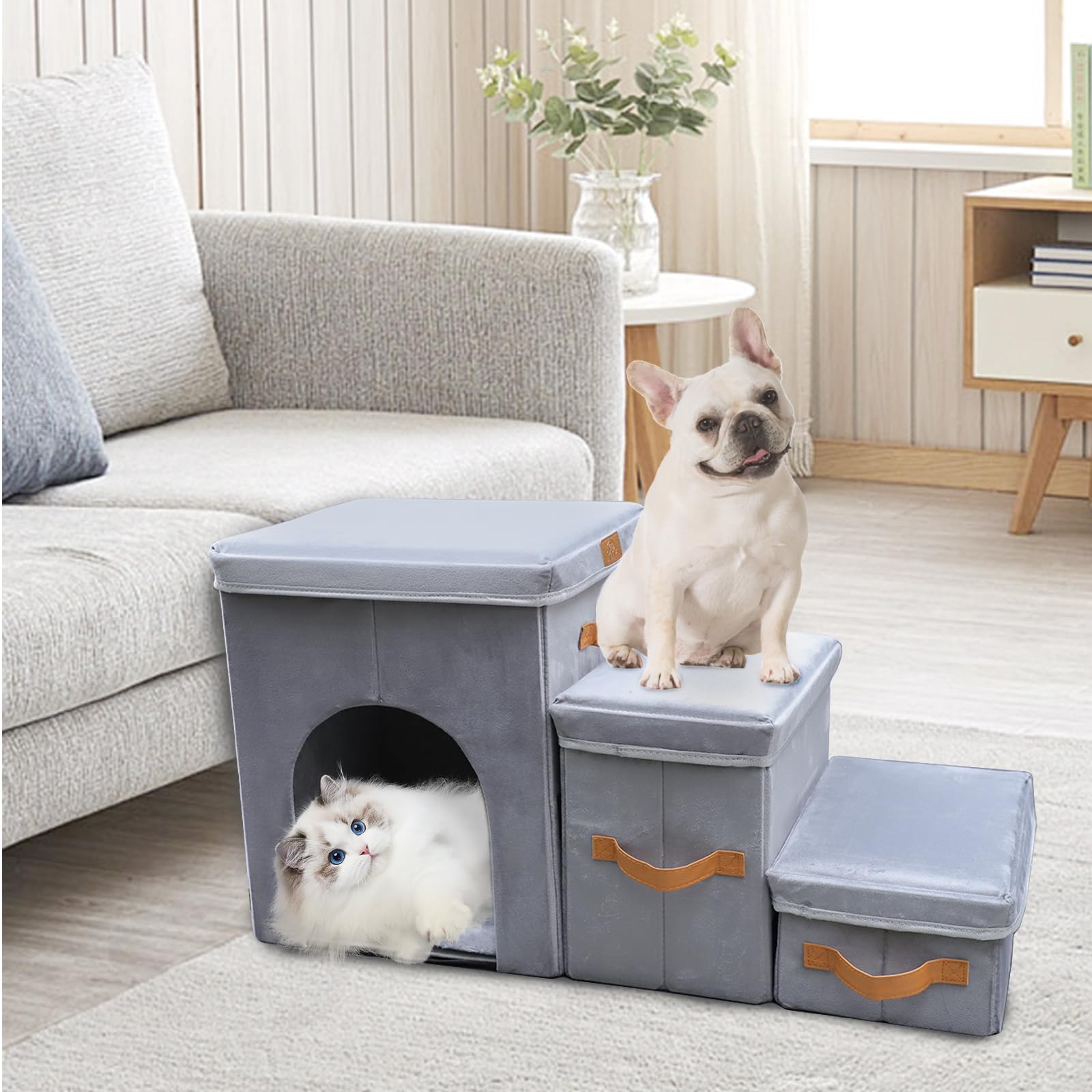 AMFIYQ escaliers chien avec chenil intégré - espace cosy pour votre compagnon