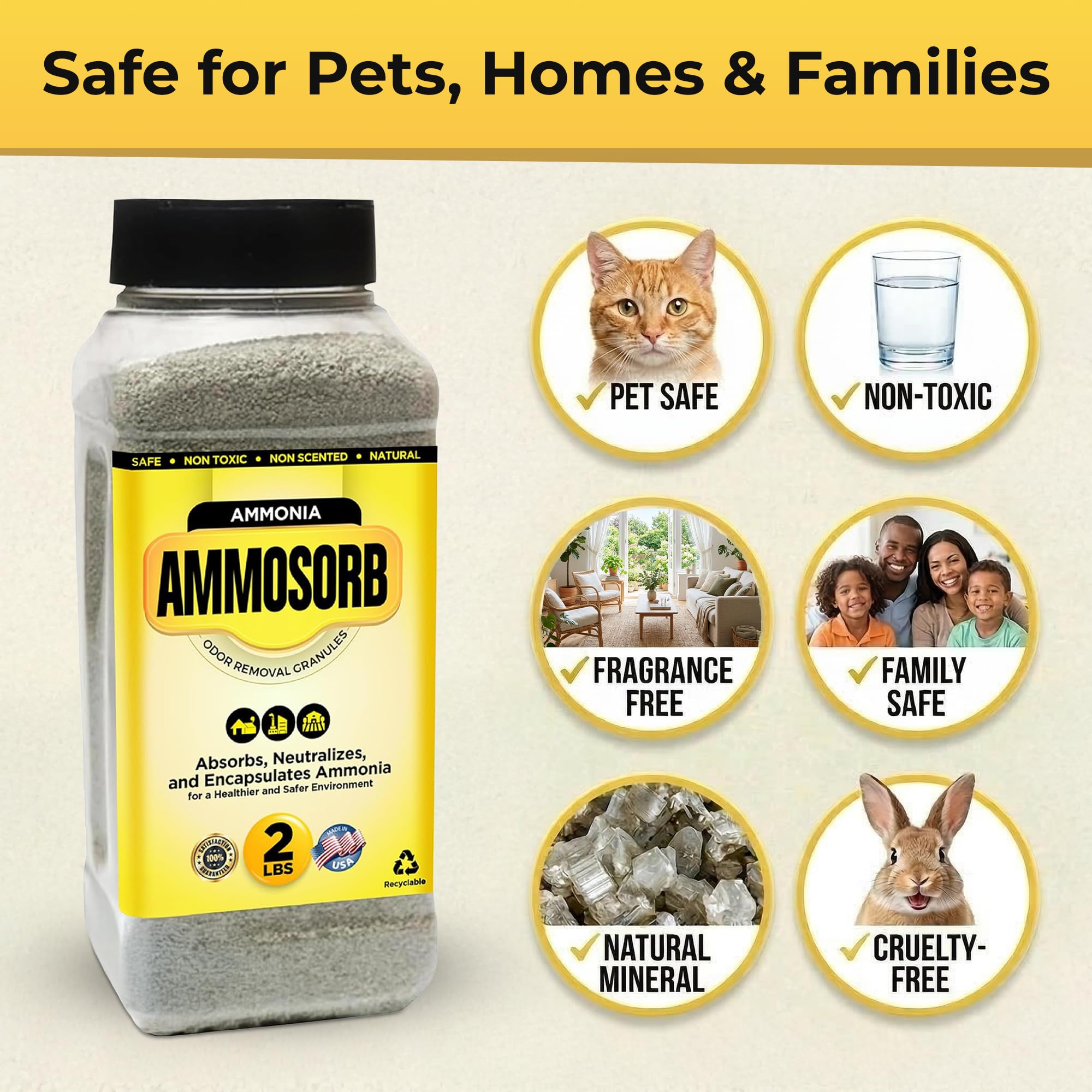 AMMOSORB boîte de 2 lb — couverture durable pour plusieurs litières.