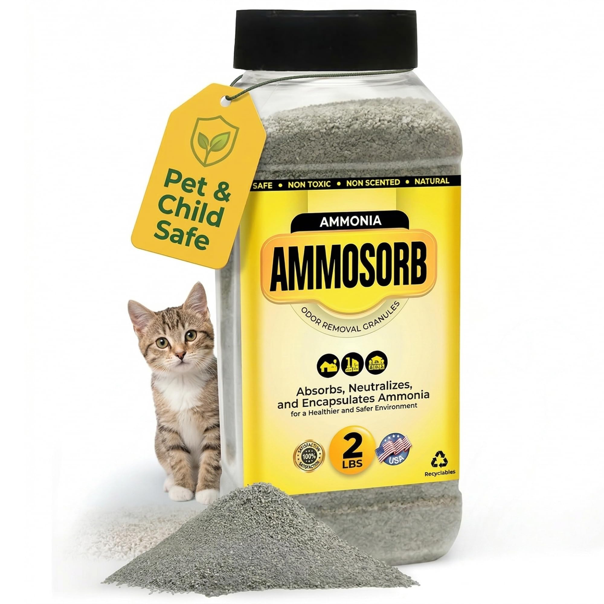 AMMOSORB pour litière du chat — neutralise l’ammoniaque à la source.