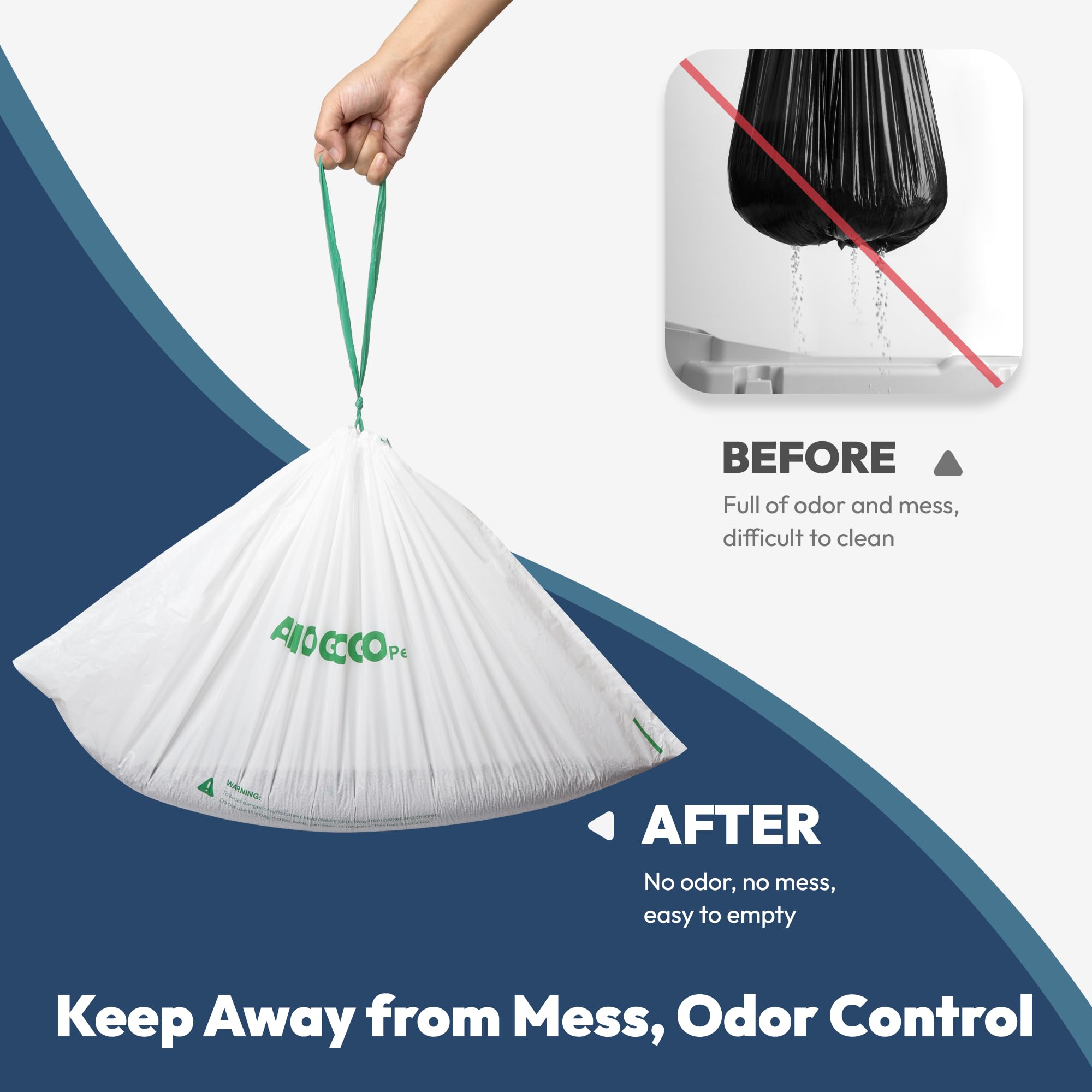 AMOGOGOPET sac poubelle avec cordon-serrage, fermeture rapide et sans fuite.
