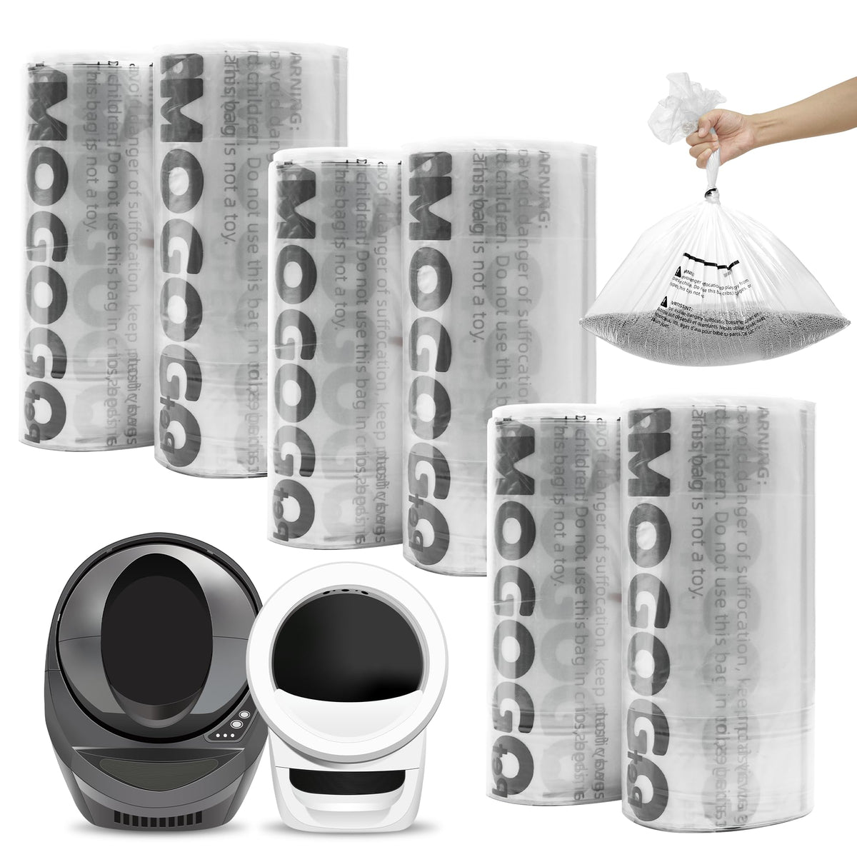 AMOGOGOPET sacs-de-dechets-robot-de-litiere-4-5-3-compatible : compatibles avec le robot de litière 4/5/3 pour un changement rapide.