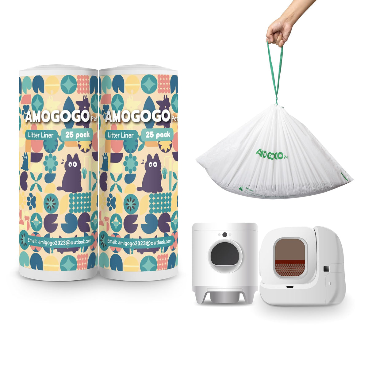 AMOGOGOPET sacs-litiere pour Pura Max et X, compatibilite fiable pour bacs auto-nettoyants
