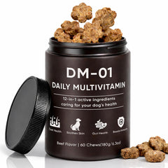 AMOQUCT DM-01 emballage et etiquette, bouchées faciles à administrer pour chiens.