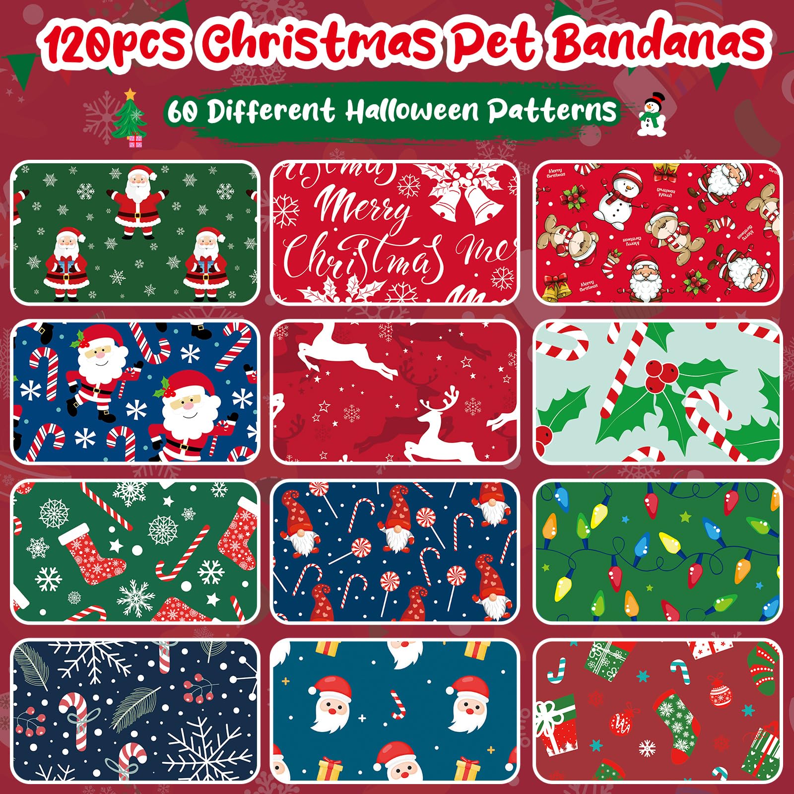 Bandana Amylove chien flocons de neige, couleur vive pour fetes.