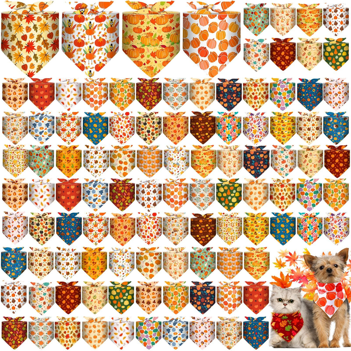 Bandana Amylove pour chien triangle ensemble 120pc orange, parfait pour les décorations automnales.