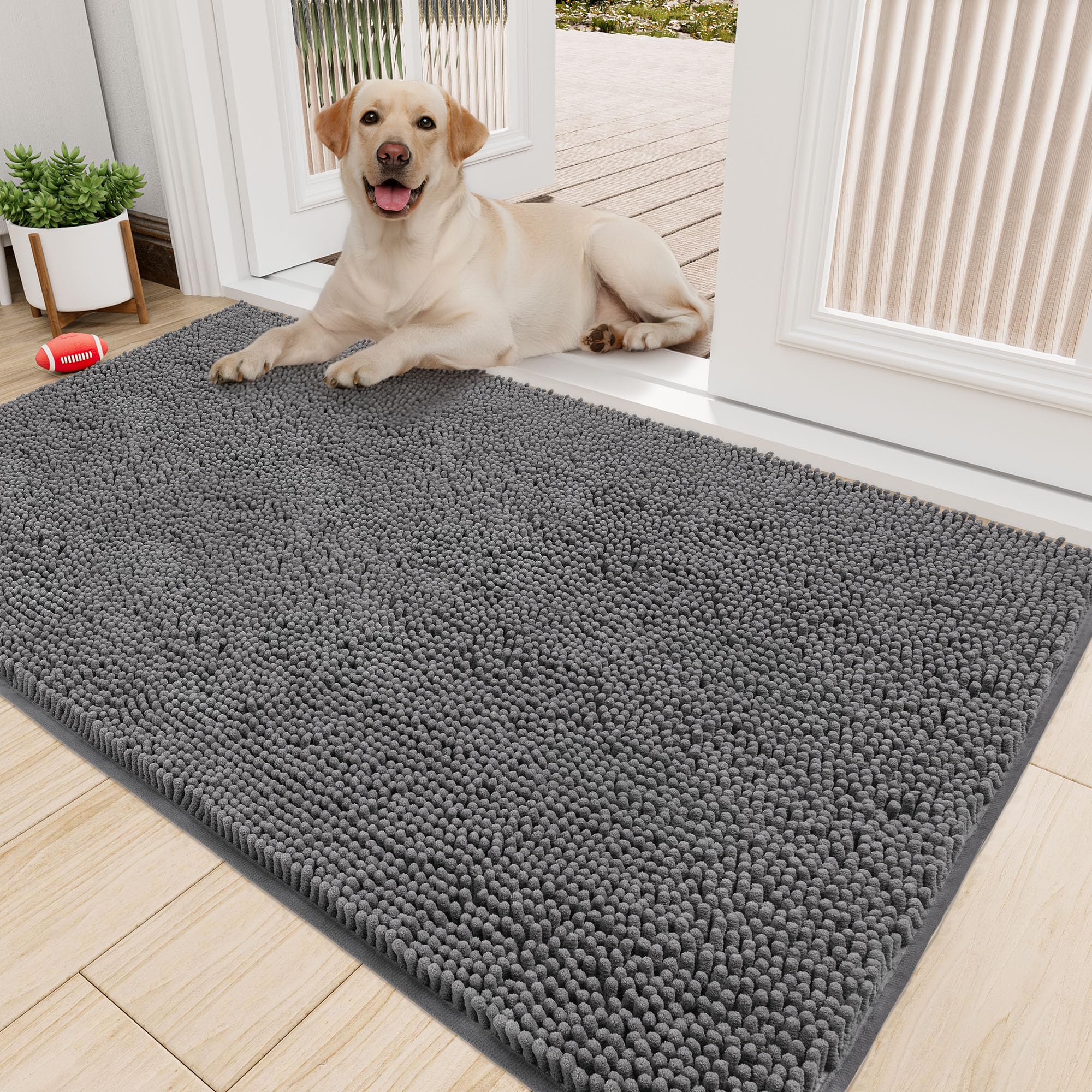 Amyracel tapis porte absorbant en chenille pour pattes boueuses et salissures