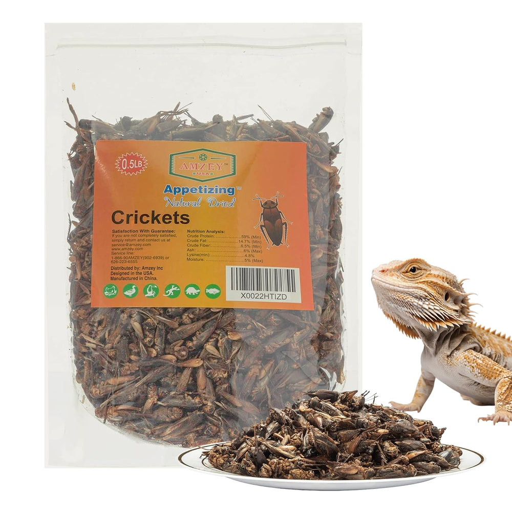 Amzey grillons secs sac refermable, pratique pour nourrir reptiles en déplacement.