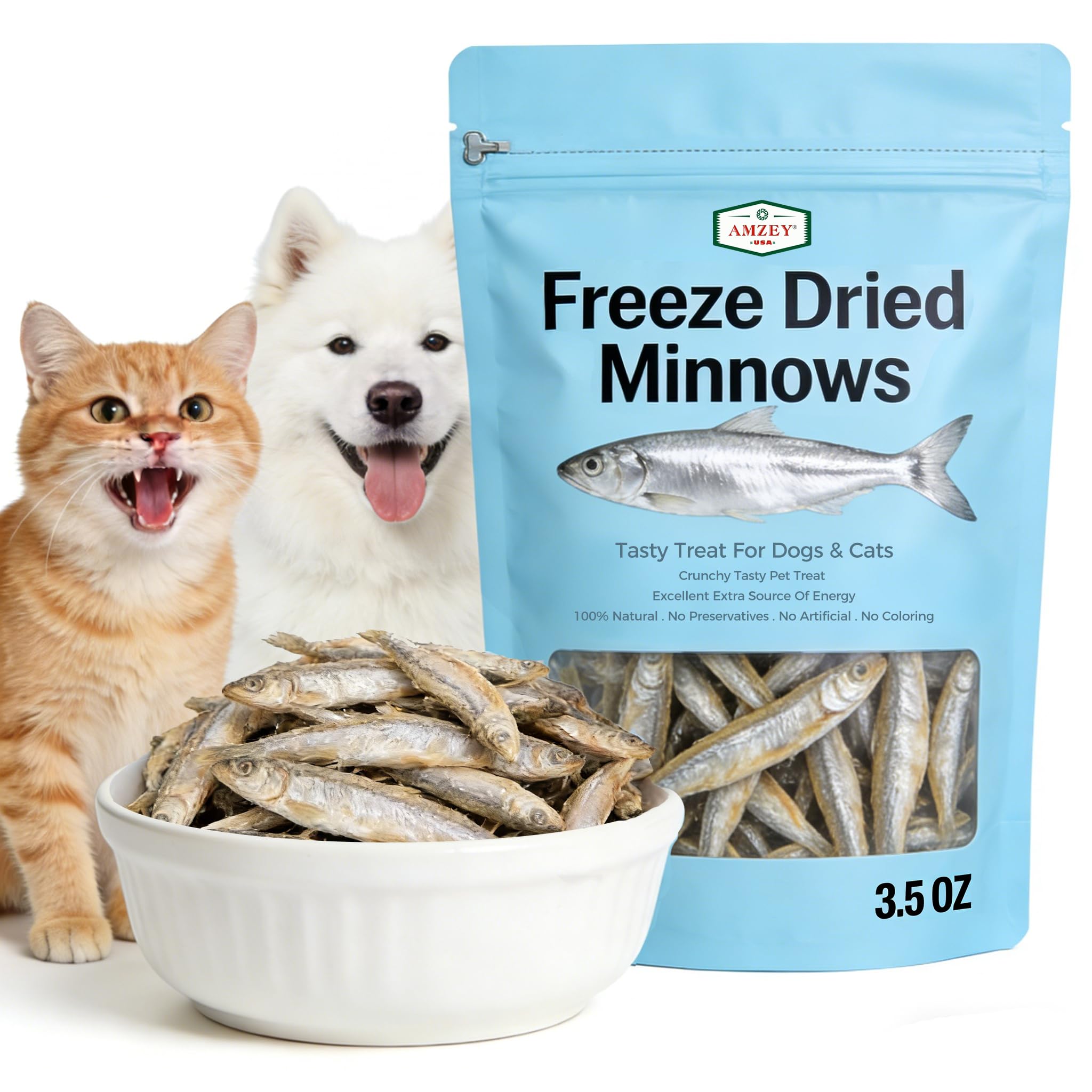 Amzey Minnows: paquet refermable en aluminium, snack protéiné idéal pour l'entraînement.