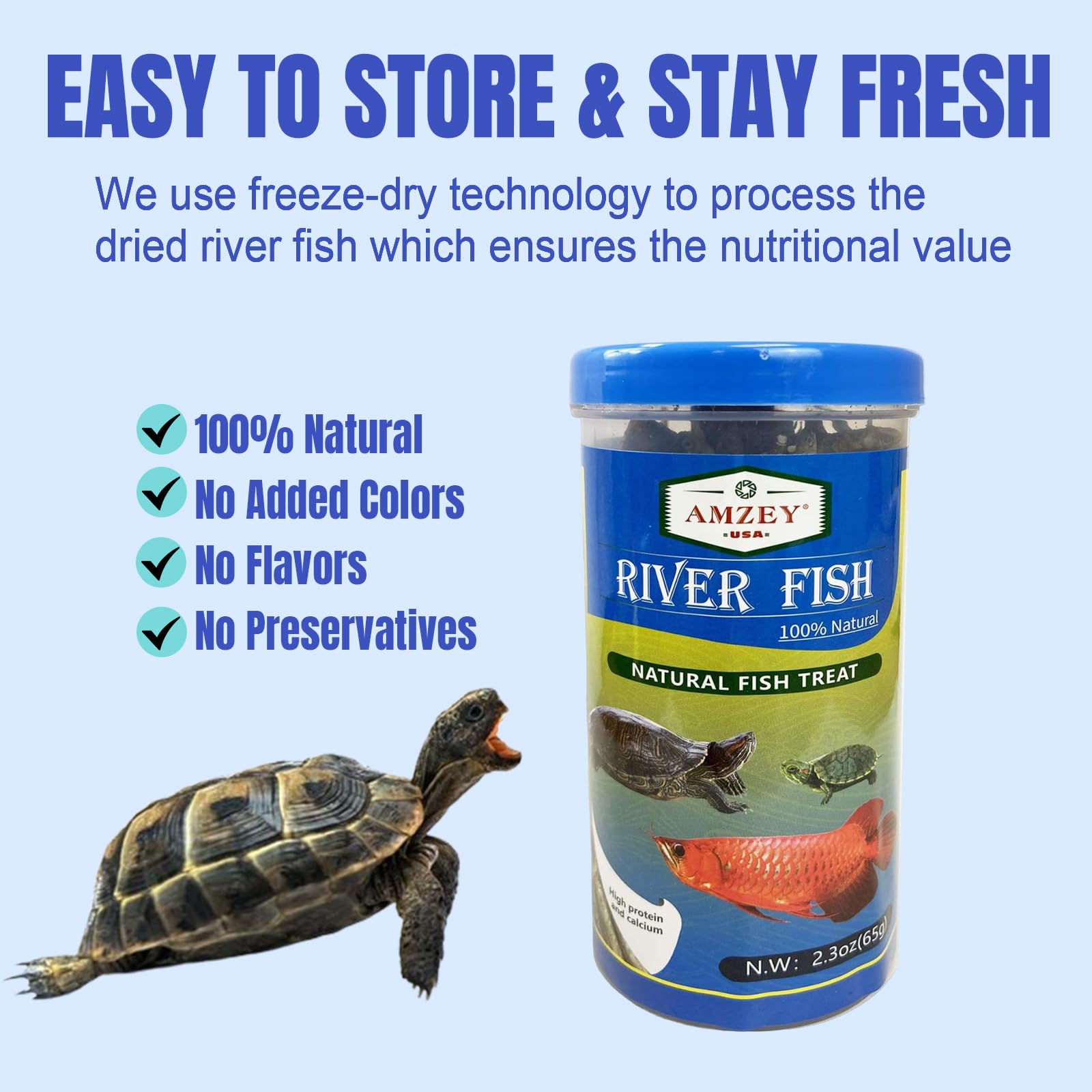 Nutrition Amzey sans additifs pour tortues et reptiles.