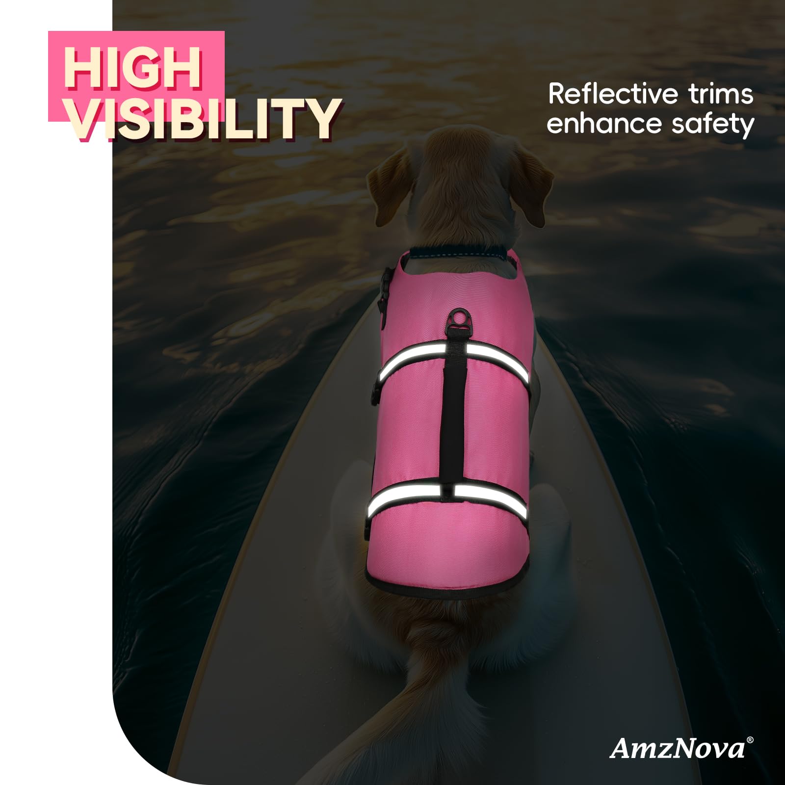 AMZNOVA gilet sauvetage chien, bandes réfléchissantes renforcent la visibilité nocturne.