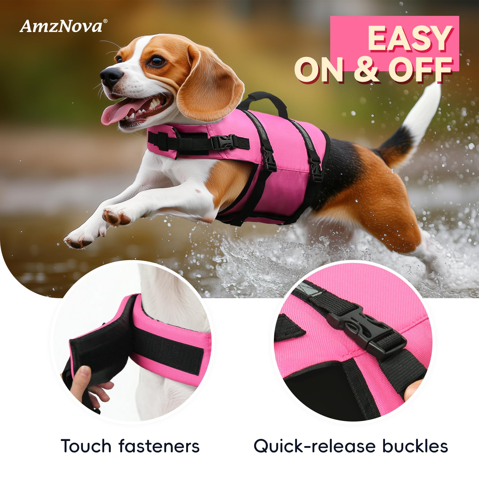 AMZNOVA gilet sauvetage chien, boucles robustes assurent un ajustement fiable.