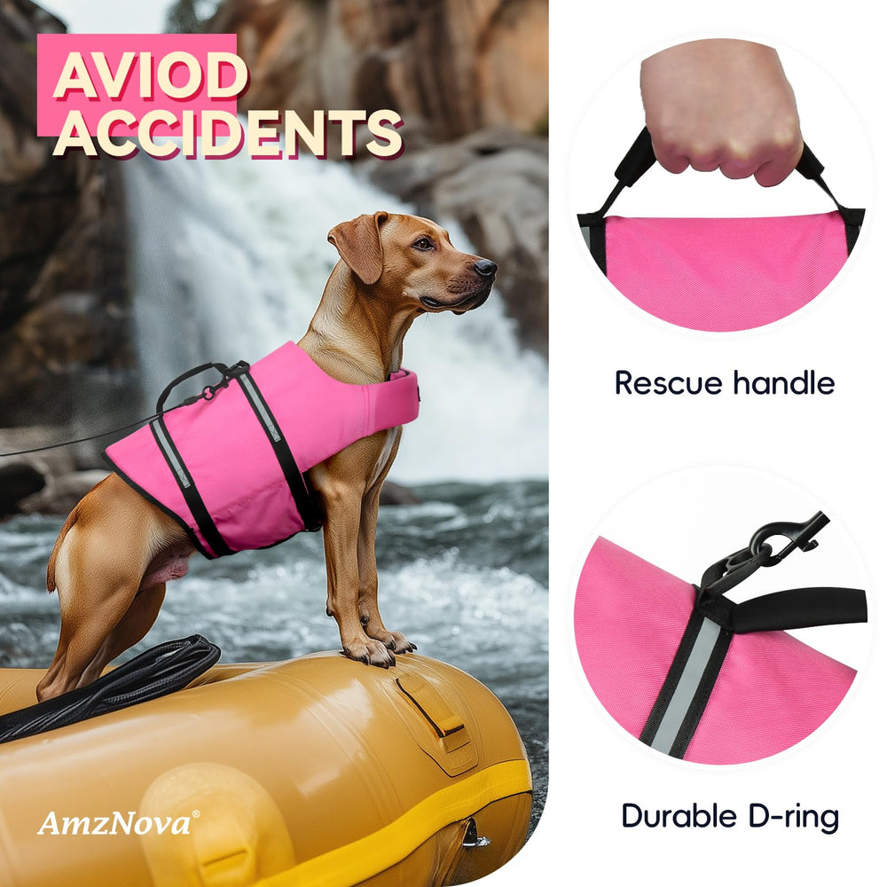 AMZNOVA gilet sauvetage chien avec poignée, facilite le sauvetage sur l'eau.
