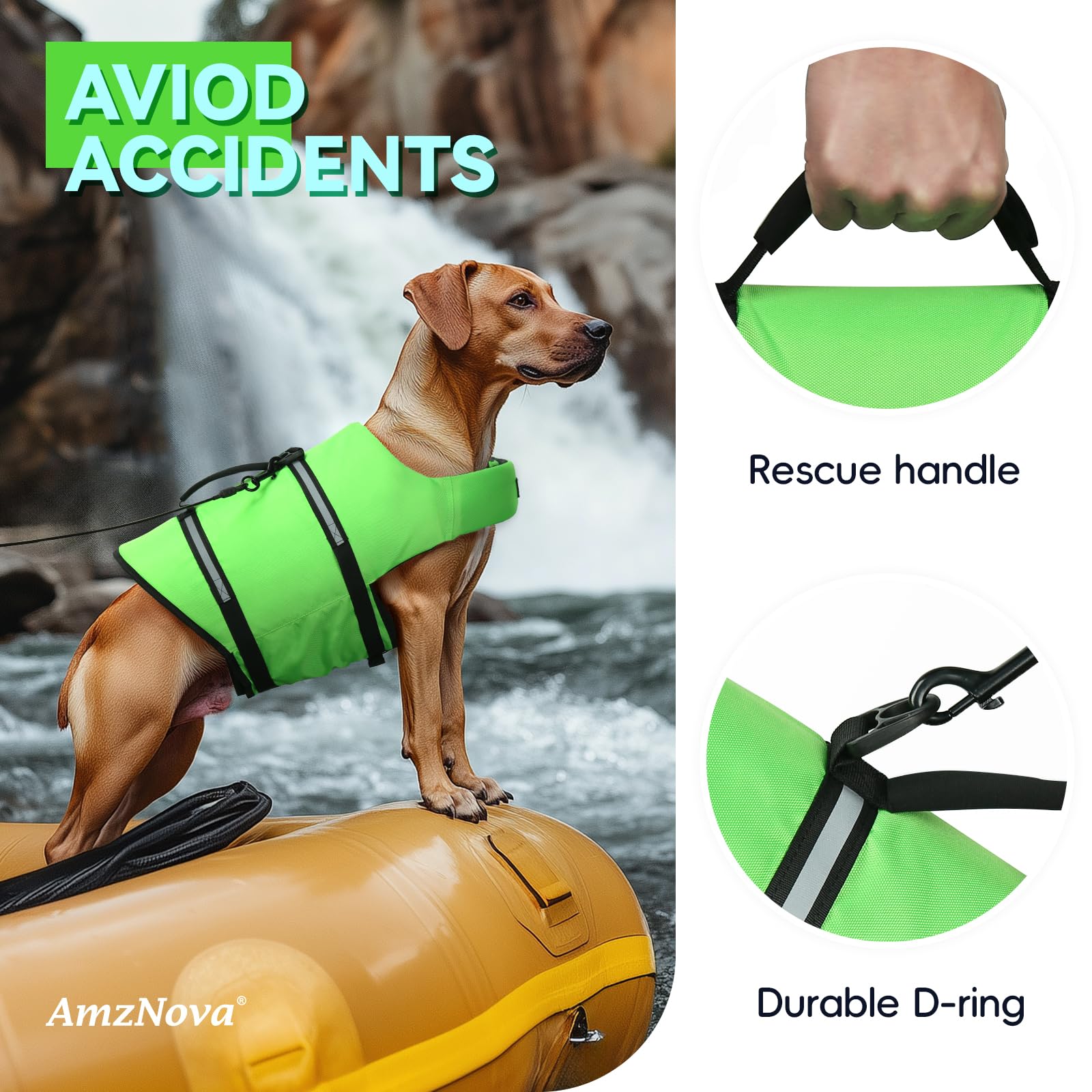 AMZNOVA gilet sauvetage chien avec bandes réfléchissantes pour visibilité