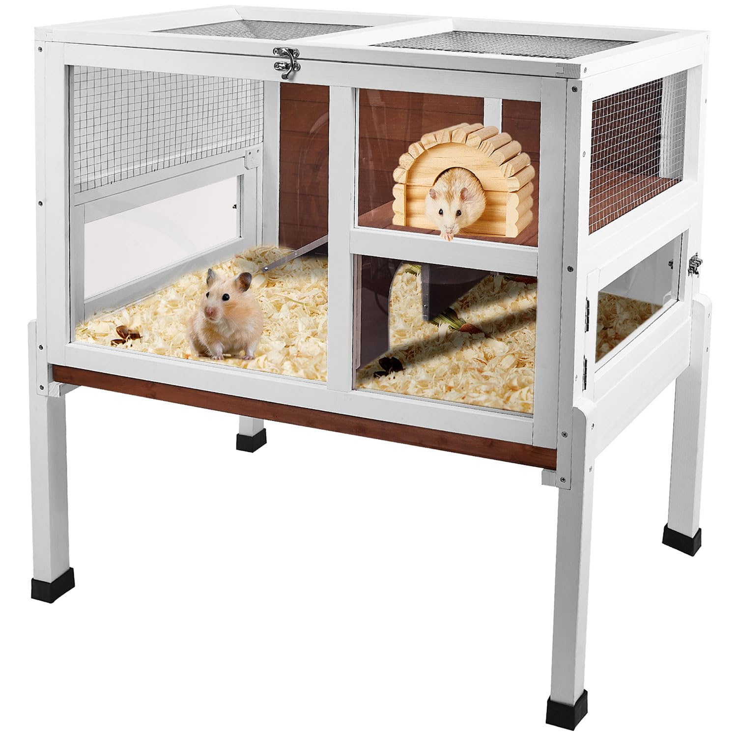 AMZOSS habitat compact bois noisetier avec panneaux acryliques.