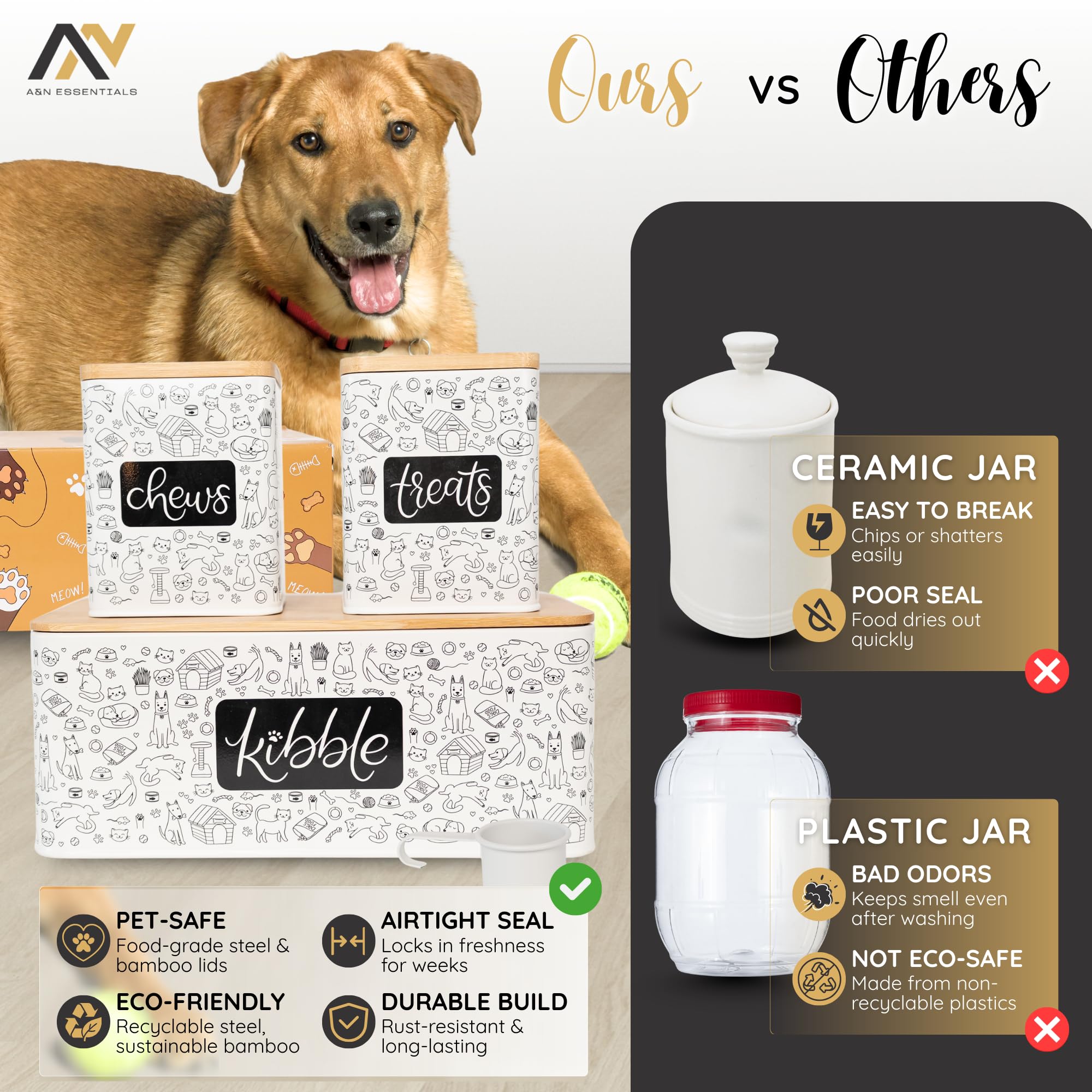 A&N Essentials ensemble-stockage-nourriture-animaux-respectueux-environnement, alternative au plastique