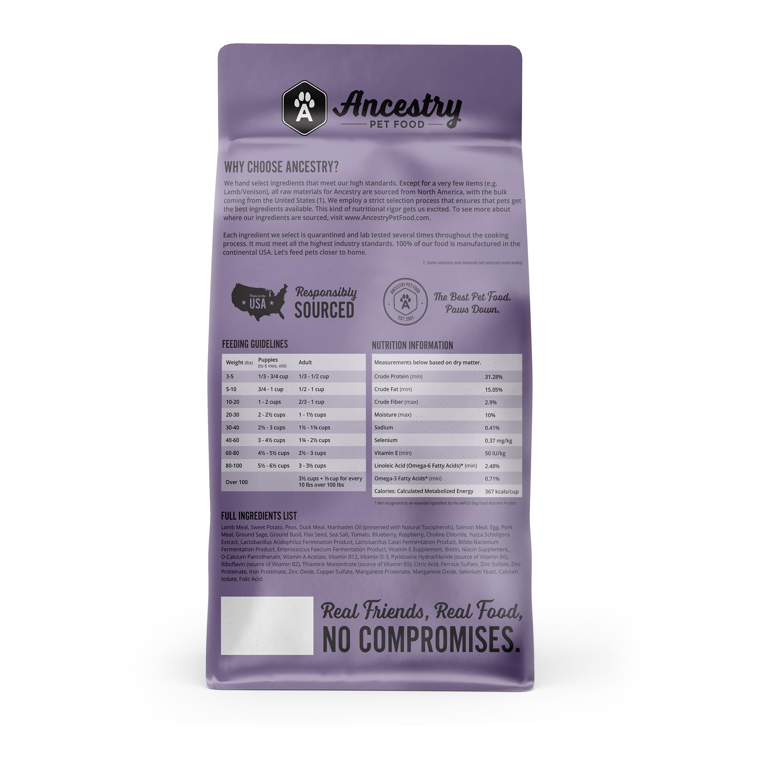 Sac d'alimentation sèche Ancestry Homeland pratique et économique.