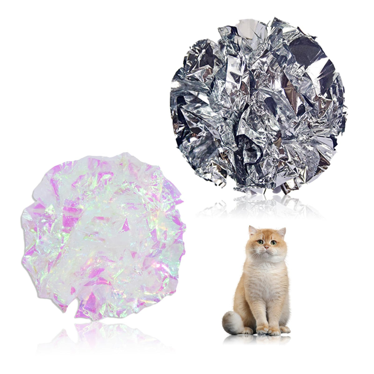 Andiker balle crinkle 5,1 pouces blanche et argent, attire l’attention du chat