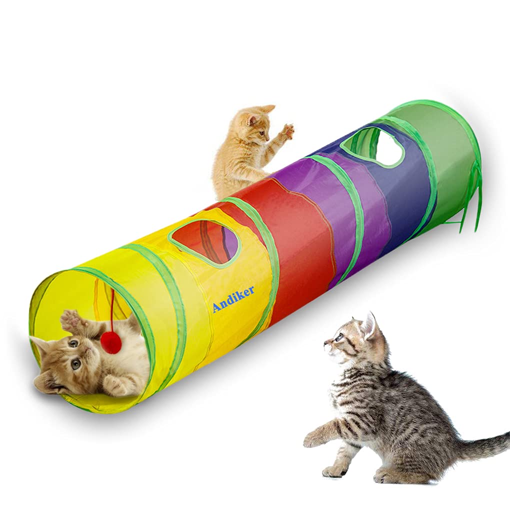 Tunnel Andiker arc‑en‑ciel 45 po avec balle, stimulation ludique et exercice.