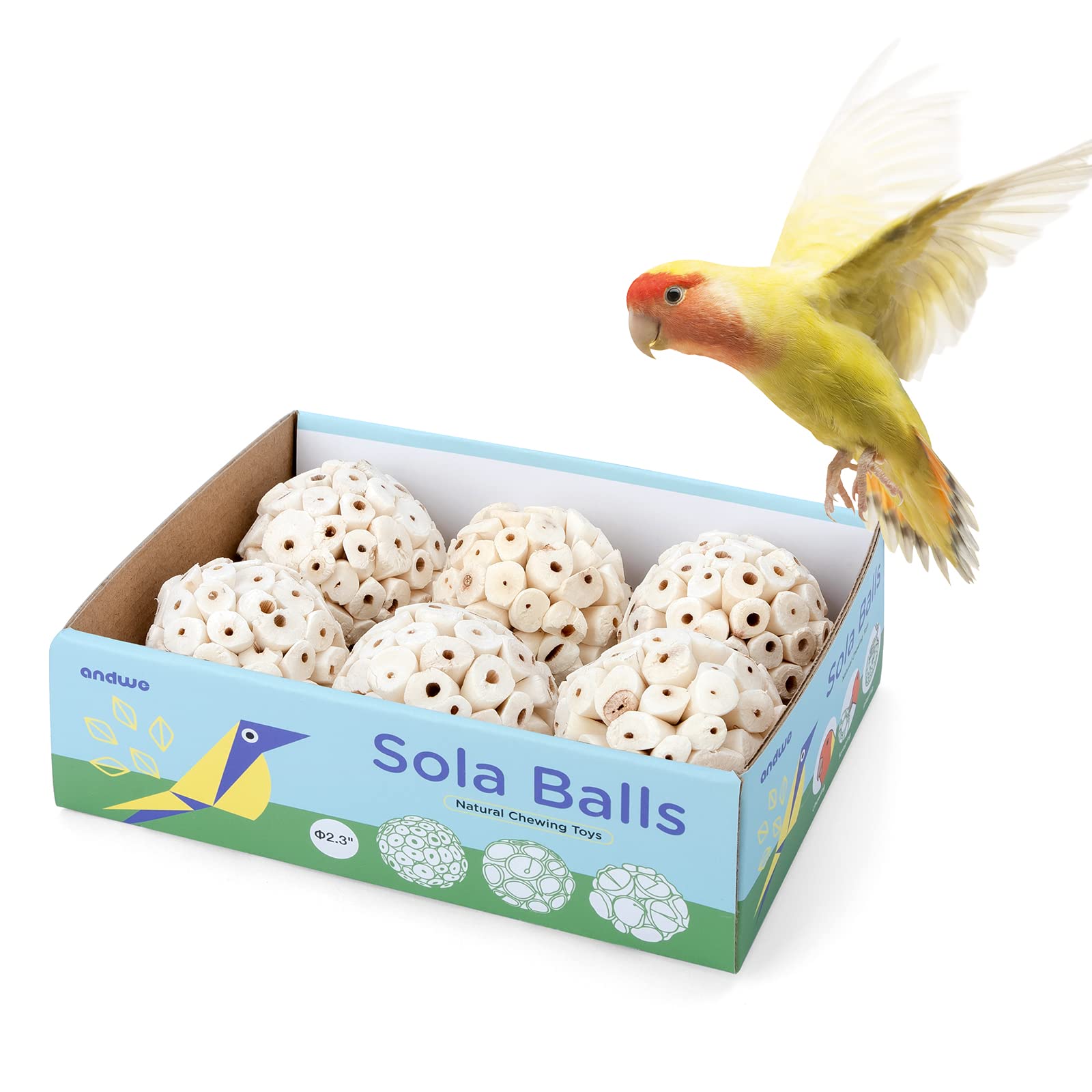 andwe balle-sola-naturelle-oiseau : jouet naturel à mâcher pour divertir votre oiseau.